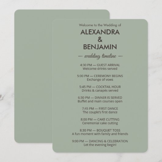 Programme Modern Minimalist Wedding | Sage Green Timeless  (Devant / Derrière)