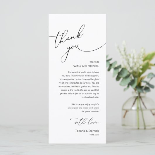 Programme Modern Romantic Wedding Reception Thank You Card (Debout devant)