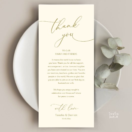 Programme Modern Romantic Wedding Reception Thank You Card