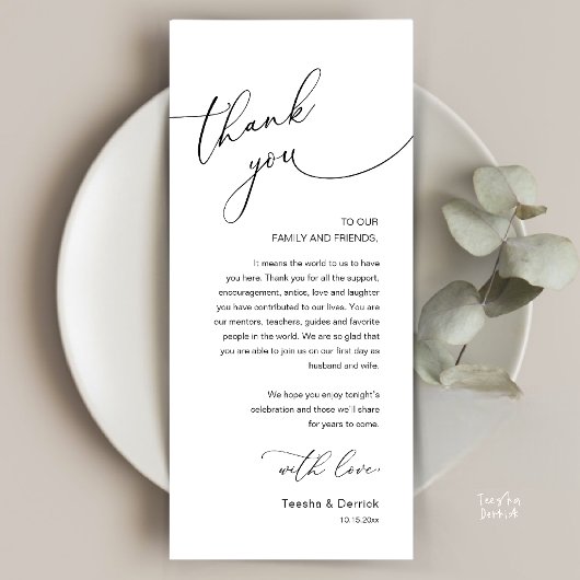 Programme Modern Romantic Wedding Reception Thank You Card