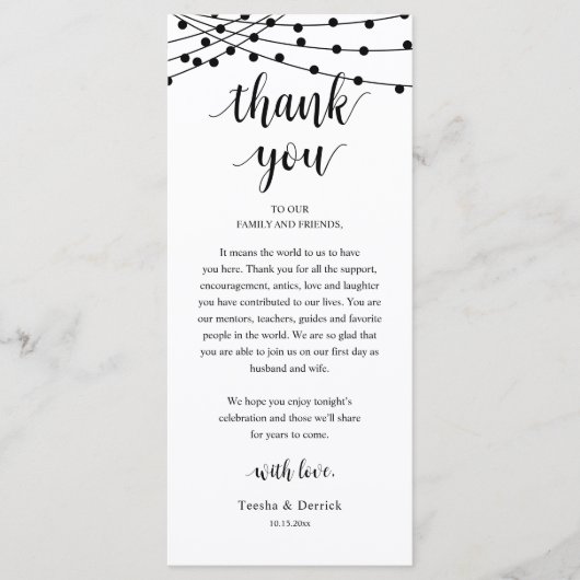 Programme Modern Rustic Wedding Dinner Thank You Card (Devant)