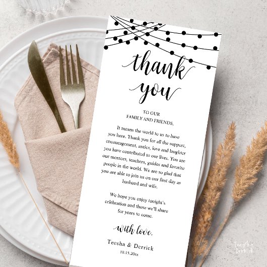 Programme Modern Rustic Wedding Dinner Thank You Card