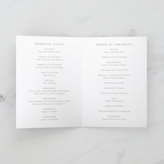 Programme Modern Sage Green Simple Wedding (Intérieur)