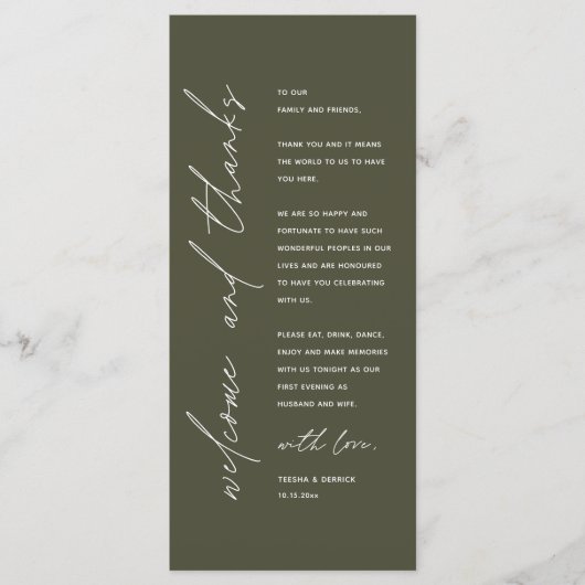 Programme Modern Wedding Reception Dinner Thank You Card (Devant)