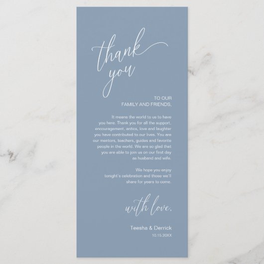 Programme Modern Wedding Reception Dinner Thank You Card (Devant)