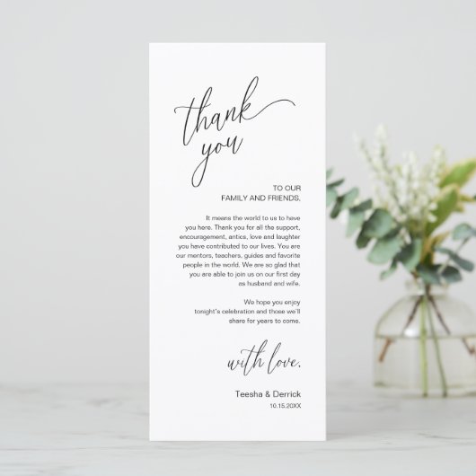 Programme Modern Wedding Reception Dinner Thank You Card (Debout devant)