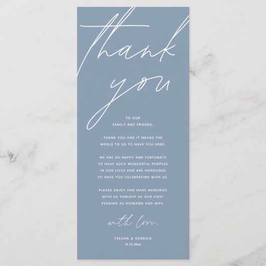 Programme Modern Wedding Reception Dinner Thank You Card (Devant)