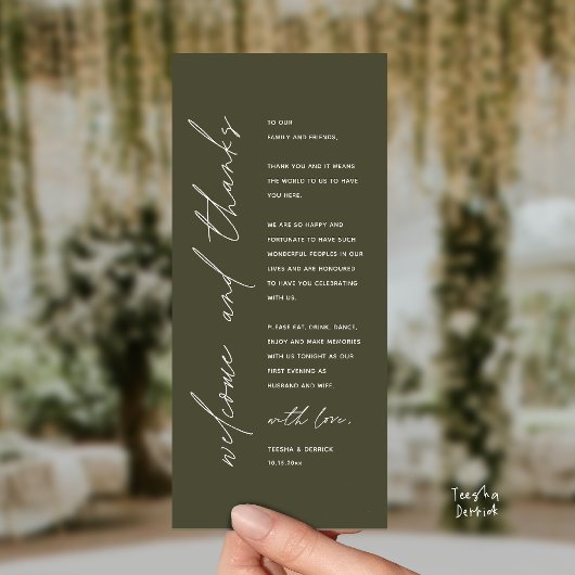 Programme Modern Wedding Reception Dinner Thank You Card