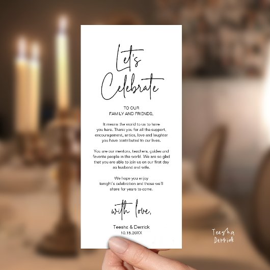 Programme Modern Wedding Reception Dinner Thank You Card