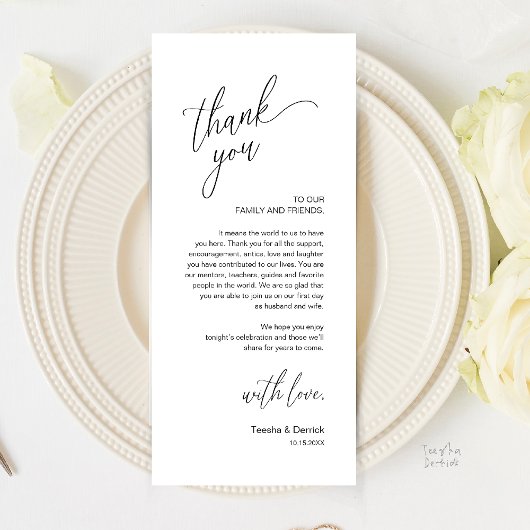 Programme Modern Wedding Reception Dinner Thank You Card