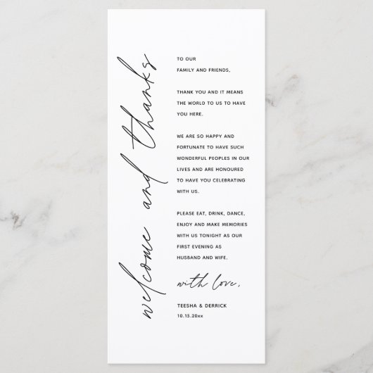 Programme Modern Wedding Reception Dinner Thank You Card (Devant)