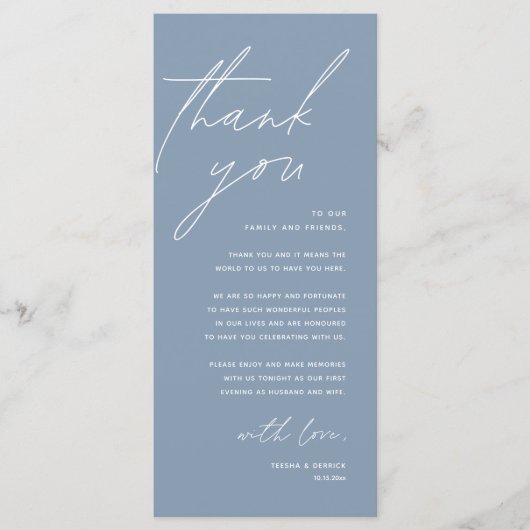 Programme Modern Wedding Reception Dinner Thank You Card (Devant)