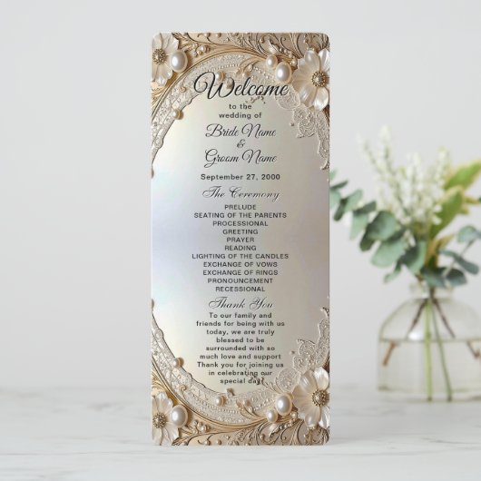 Programme Modern White Flowers Pearls Wedding Program (Debout devant)