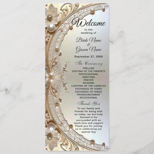 Programme Modern White Flowers Pearls Wedding Program (Devant)
