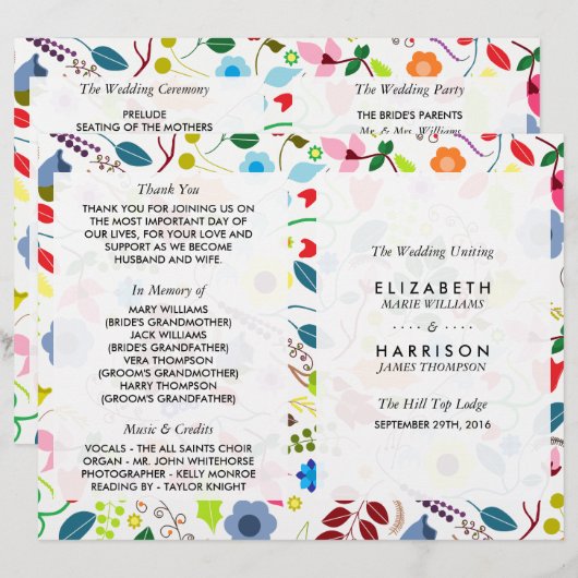 Programme moderne Boho Chic Floral Wedding (Devant / Derrière)