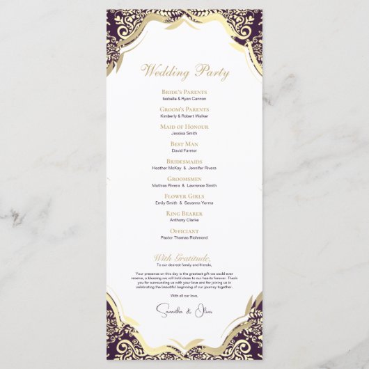 Programme moderne Dark Purple et Gold Mariage dama (Dos)