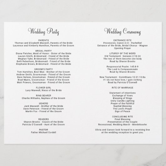 Programme moderne de cérémonie Mariage de script d (Dos)