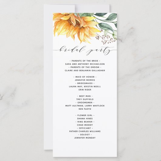 Programme moderne de mariage à l'aquarelle de tour (Dos)