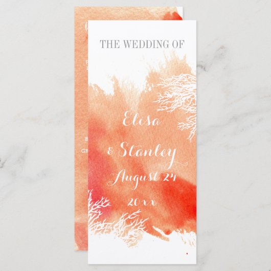 Programme moderne de mariage aquarelle corail réci (Devant / Derrière)