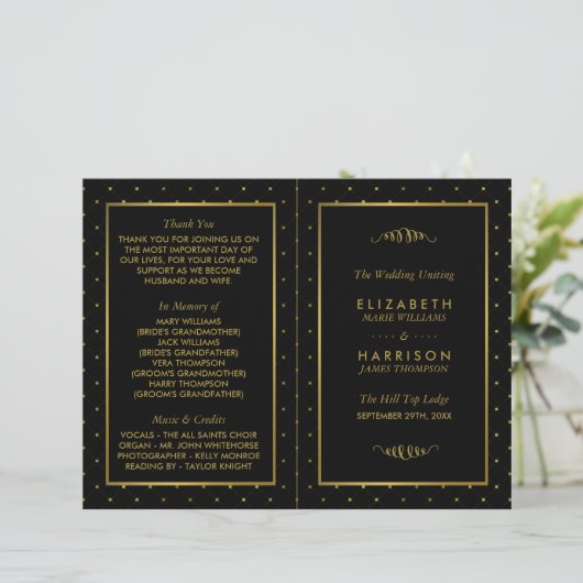 Programme moderne de mariage avec effet noir et or (Debout devant)