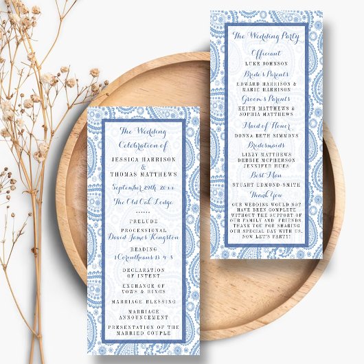Programme moderne de mariage Blue Paisley