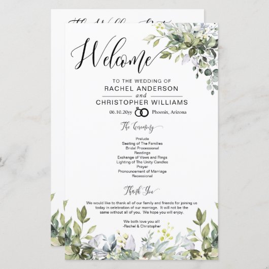 Programme moderne de mariage Boho vert (Devant / Derrière)