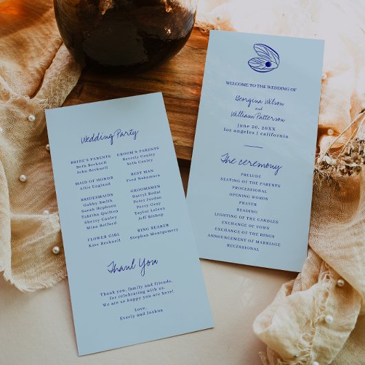 Programme moderne de mariage de coquillages bleu m