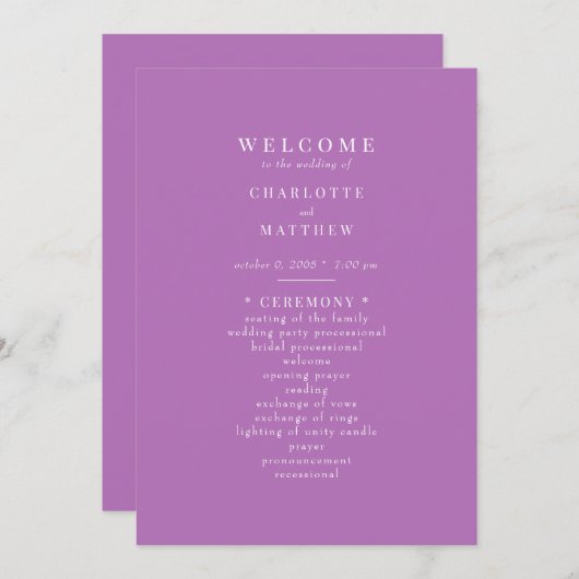 Programme moderne de mariage de lavande (Devant / Derrière)