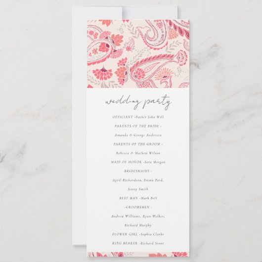 Programme moderne de mariage de typographie Blush  (Dos)