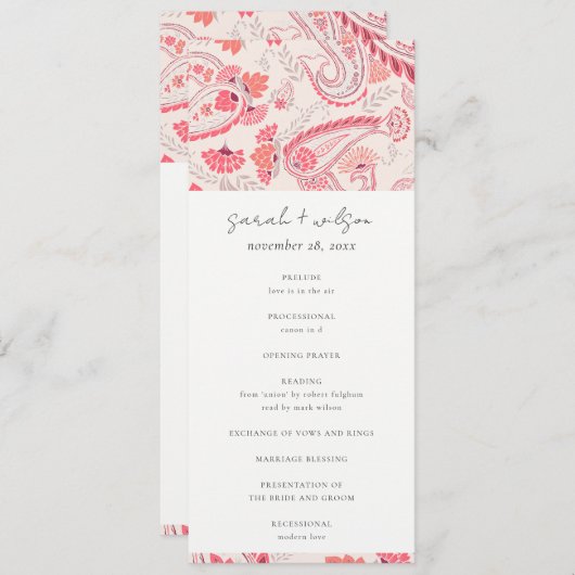 Programme moderne de mariage de typographie Blush  (Devant / Derrière)