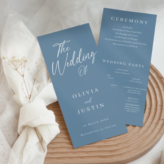 Programme moderne de mariage Dusty Blue Script