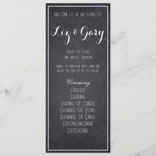 Programme moderne de mariage en tableau de bord (Devant)