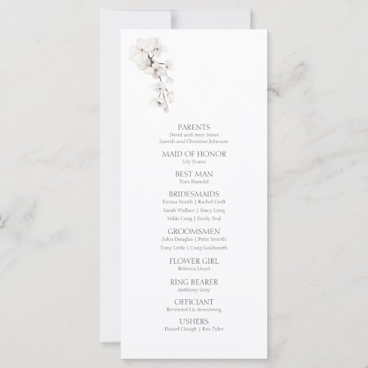 Programme moderne de mariage floral des orchidées  (Dos)