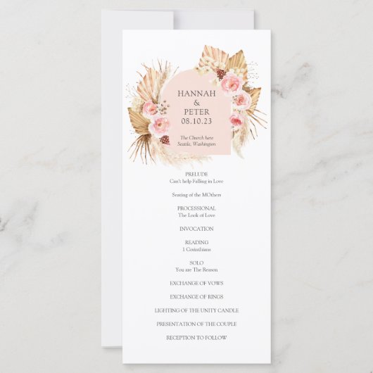 Programme moderne de mariage floral en laiton Boho (Devant)
