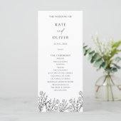 Programme moderne de mariage floral noir et blanc (Debout devant)