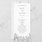 Programme moderne de mariage floral noir et blanc (Devant)