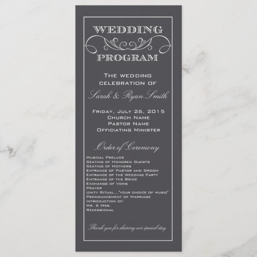 Programme moderne de mariage Gris Gris Charbon (Devant)