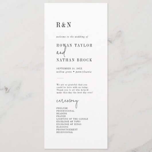 Programme moderne de mariage noir et blanc plat (Devant)