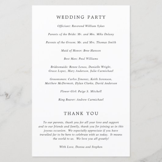 Programme moderne de mariage noir et blanc propre (Dos)