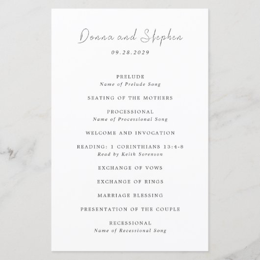 Programme moderne de mariage noir et blanc propre (Devant)