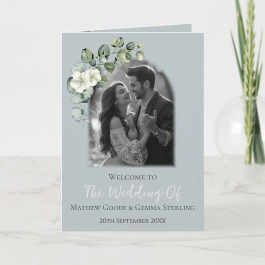 Programme moderne de mariage plié Eucalyptus (Devant)