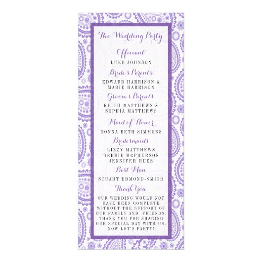 Programme moderne de mariage Purple Paisley (Dos)