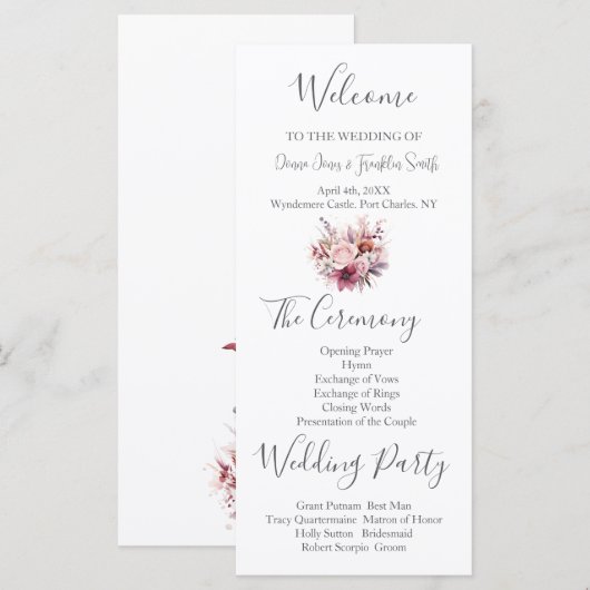 Programme moderne de mariage rose Rose Dusty (Devant / Derrière)