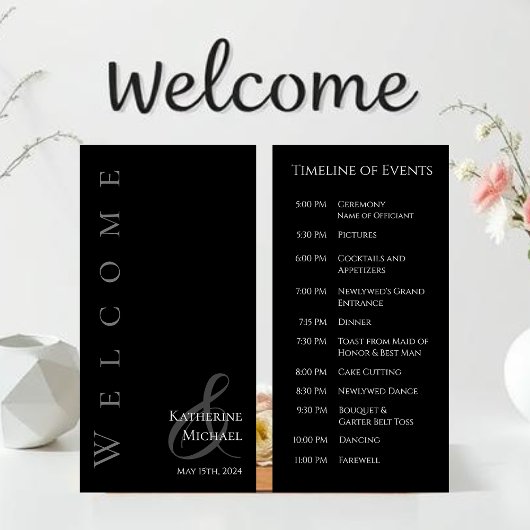 Programme moderne de mariage simple noir et blanc 