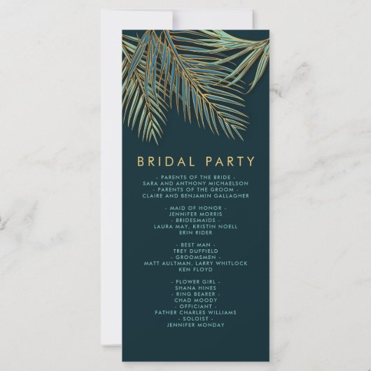 Programme moderne de mariage Turquoise Palm Gold (Dos)