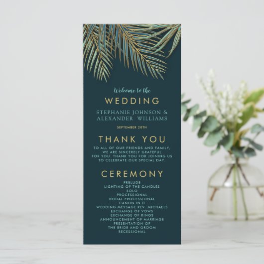 Programme moderne de mariage Turquoise Palm Gold (Debout devant)