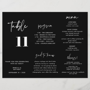 Programme moderne de menu Mariage noir triplé