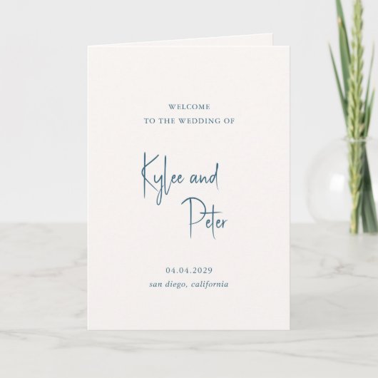 Programme Moderne Écriture Manuscrite Bleue Élégant Mariage (Devant)