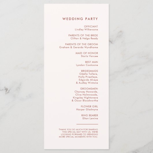 Programme Moderne élégant mariage rose neige (Dos)