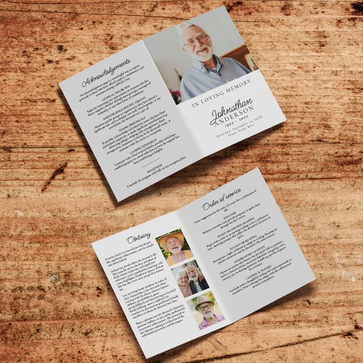 Programme Moderne et élégant pliage de 4 photos pour funérai